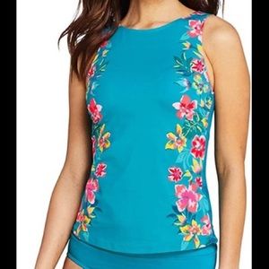 New Lands End Tankini size 12 floral teal swimsuit